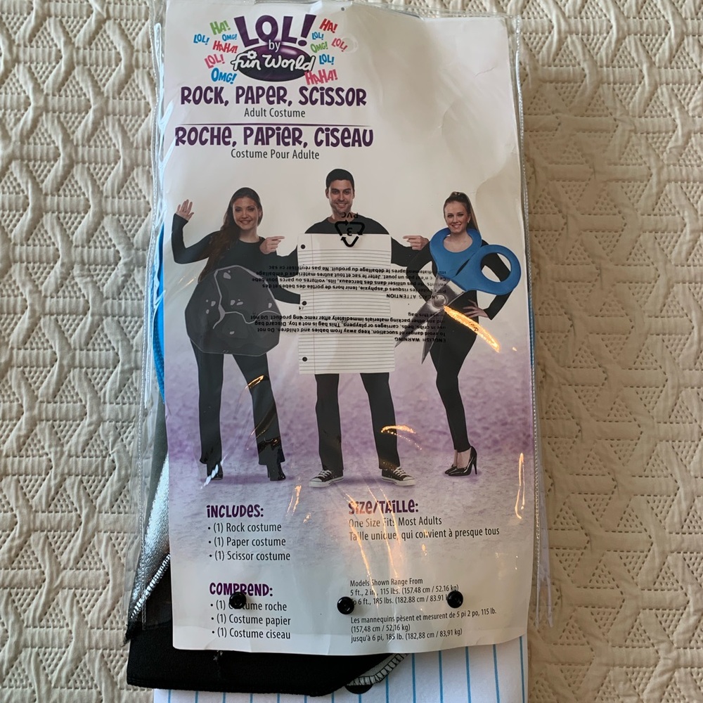 Easy Halloween costume for three people!  Rock paper scissors